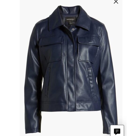 Something Navy Boxy Faux Leather Jacket Vegan Women's XL Shacket Patch Pockets - Picture 14 of 14